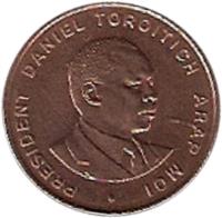 obverse of 10 Cents (1995) coin with KM# 31 from Kenya. Inscription: PRESIDENT DANIEL TOROITICH ARAP MOI