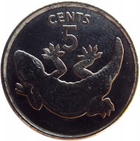 reverse of 5 Cents (1979) coin with KM# 3 from Kiribati. Inscription: CENTS 5