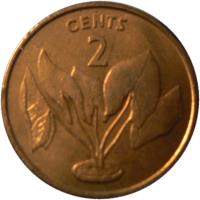 reverse of 2 Cents (1979 - 1992) coin with KM# 2 from Kiribati. Inscription: CENTS 2