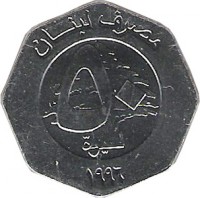 Lebanon coin 50 Livres (1996) obverse obverse of 50 Livres (1996) coin with KM# 37 from Lebanon. Inscription: مصرف لبنان ٥٠ ١٩٩٦