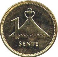 Lesotho coin 1 Sente - Letsie III - Non magnetic (1992) reverse reverse of 1 Sente - Letsie III - Non magnetic (1992) coin with KM# 54 from Lesotho. Inscription: 1 SENTE