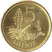 reverse of 5 Lisente - Letsie III (1998 - 2006) coin with KM# 62 from Lesotho. Inscription: 5 LISENTE