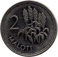 reverse of 2 Maloti - Moshoeshoe II (1996 - 1998) coin with KM# 58 from Lesotho. Inscription: 2 MALOTI