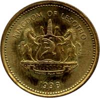 obverse of 50 Lisente - Moshoeshoe II (1998) coin with KM# 65 from Lesotho. Inscription: KINGDOM OF LESOTHO KHOTSO PULA NALA 1998