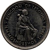 Lesotho coin 1 Loti - Moshoeshoe II (1998 - 2010) obverse obverse of 1 Loti - Moshoeshoe II (1998 - 2010) coin with KM# 66 from Lesotho. Inscription: H.M.Moshoeshoe 1 1998 KINGDOM OF LESOTHO