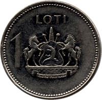 reverse of 1 Loti - Moshoeshoe II (1998 - 2010) coin with KM# 66 from Lesotho. Inscription: 1 LOTI