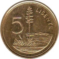 Lesotho coin 5 Lisente - Letsie III (1994) reverse reverse of 5 Lisente - Letsie III (1994) coin with KM# 56 from Lesotho. Inscription: LISENTE 5