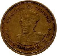 obverse of 2 Lisente - Moshoeshoe II (1979 - 1989) coin with KM# 17 from Lesotho. Inscription: KINGDOM OF LESOTHO H.M.MOSHOESHOE II 1979