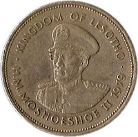 obverse of 1 Loti - Moshoeshoe II (1979 - 1989) coin with KM# 22 from Lesotho. Inscription: KINGDOM OF LESOTHO · H.M.MOSHOESHOE II 1983 ·