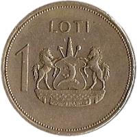 Lesotho coin 1 Loti - Moshoeshoe II (1979 - 1989) reverse reverse of 1 Loti - Moshoeshoe II (1979 - 1989) coin with KM# 22 from Lesotho. Inscription: 1 LOTI KHOTSO PULA NALA