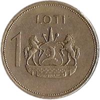 reverse of 1 Loti - Moshoeshoe II (1979 - 1989) coin with KM# 22 from Lesotho. Inscription: 1 LOTI KHOTSO PULA NALA