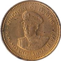 obverse of 1 Sente - Moshoeshoe II (1979 - 1989) coin with KM# 16 from Lesotho. Inscription: KINGDOM OF LESOTHO H.M.MOSHOESHOE II 1985