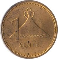 reverse of 1 Sente - Moshoeshoe II (1979 - 1989) coin with KM# 16 from Lesotho. Inscription: 1 SENTE