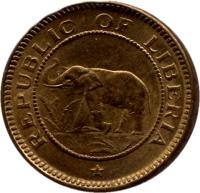 obverse of 1/2 Cent (1937) coin with KM# 10 from Liberia. Inscription: REPUBLIC OF LIBERIA