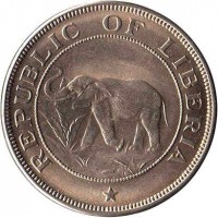 obverse of 2 Cents (1941 - 1978) coin with KM# 12a from Liberia. Inscription: REPUBLIC OF LIBERIA