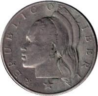 obverse of 50 Cents (1966 - 1975) coin with KM# 17a from Liberia. Inscription: REPUBLIC OF LIBERIA