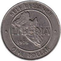 Liberia coin 1 Dollar (1976 - 1987) reverse reverse of 1 Dollar (1976 - 1987) coin with KM# 32 from Liberia. Inscription: SELF RELIANCE LIBERIA 1978 ONE DOLLAR