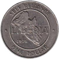 reverse of 1 Dollar (1976 - 1987) coin with KM# 32 from Liberia. Inscription: SELF RELIANCE LIBERIA 1978 ONE DOLLAR