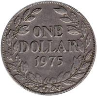 reverse of 1 Dollar (1966 - 1975) coin with KM# 18a from Liberia. Inscription: ONE DOLLAR 1970