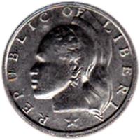 obverse of 10 Cents (1966 - 1987) coin with KM# 15a from Liberia. Inscription: REPUBLIC OF LIBERIA