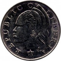 obverse of 25 Cents (2000) coin with KM# 16b from Liberia. Inscription: REPUBLIC OF LIBERIA