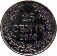 Liberia coin 25 Cents (2000) reverse reverse of 25 Cents (2000) coin with KM# 16b from Liberia. Inscription: 25 CENTS 2000