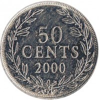 Liberia coin 50 Cents (2000) reverse reverse of 50 Cents (2000) coin with KM# 17b from Liberia. Inscription: 50 CENTS 2000