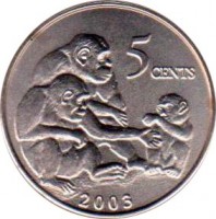 Liberia coin 5 Cents (2003) reverse reverse of 5 Cents (2003) coin with KM# 618 from Liberia. Inscription: 5 CENTS 2003