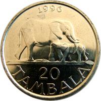 reverse of 20 Tambala (1996 - 2003) coin with KM# 29 from Malawi. Inscription: 1996 20 TAMBALA