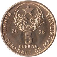 Mauritania coin 5 Ouguiya (2004 - 2005) obverse obverse of 5 Ouguiya (2004 - 2005) coin with KM# 3a from Mauritania.