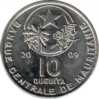 Mauritania coin 10 Ouguiya (2004 - 2013) obverse obverse of 10 Ouguiya (2004 - 2013) coin with KM# 4a from Mauritania. Inscription: 20 09 10 OUGUIYA BANQUE CENTRALE DE MAURITANIE