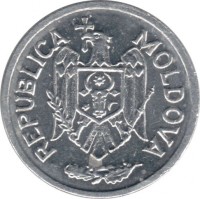 Moldova coin 5 Bani (1993 - 2015) obverse obverse of 5 Bani (1993 - 2015) coin with KM# 2 from Moldova. Inscription: REPUBLICA MOLDOVA