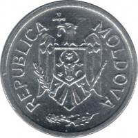 Moldova coin 25 Bani (1993 - 2013) obverse obverse of 25 Bani (1993 - 2013) coin with KM# 3 from Moldova. Inscription: REPUBLICA MOLDOVA
