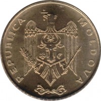Moldova coin 50 Bani (1997 - 2012) obverse obverse of 50 Bani (1997 - 2012) coin with KM# 10 from Moldova. Inscription: REPUBLICA MOLDOVA