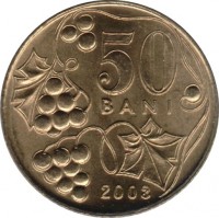 reverse of 50 Bani (1997 - 2012) coin with KM# 10 from Moldova. Inscription: 50 BANI 2003
