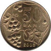 Moldova coin 50 Bani (1997 - 2012) reverse reverse of 50 Bani (1997 - 2012) coin with KM# 10 from Moldova. Inscription: 50 BANI 2003