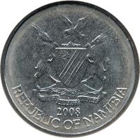 obverse of 50 Cents (1993 - 2010) coin with KM# 3 from Namibia. Inscription: UNITY LIBERTY JUSTICE 1993 REPUBLIC OF NAMIBIA
