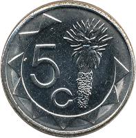 reverse of 5 Cents (1993 - 2012) coin with KM# 1 from Namibia. Inscription: 5c