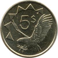 reverse of 5 Dollars (1993 - 2012) coin with KM# 5 from Namibia. Inscription: 5$