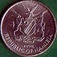 Namibia coin 5 Cents - F.A.O. & Millennium (1999 - 2000) obverse obverse of 5 Cents - F.A.O. & Millennium (1999 - 2000) coin with KM# 16 from Namibia. Inscription: UNITY LIBERTY JUSTICE 2000 REPUBLIC OF NAMIBIA