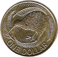 New Zealand coin 1 Dollar - Elizabeth II - 3'rd Portrait (1990 - 1998) reverse reverse of 1 Dollar - Elizabeth II - 3'rd Portrait (1990 - 1998) coin with KM# 78 from New Zealand. Inscription: ONE DOLLAR