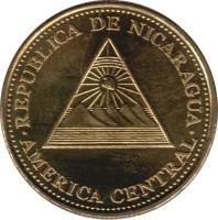 obverse of 10 Centavos (2002) coin with KM# 98 from Nicaragua. Inscription: REPUBLICA DE NICARAGUA AMERICA CENTRAL