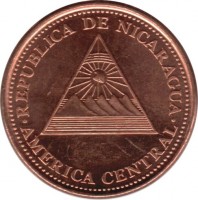 Nicaragua coin 5 Centavos (2002) obverse obverse of 5 Centavos (2002) coin with KM# 97 from Nicaragua. Inscription: REPÚBLICA DE NICARAGUA AMÉRICA CENTRAL