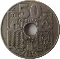 reverse of 50 Centimos - Anchor Arrows up (1949 - 1963) coin with KM# 777 from Spain. Inscription: 50 CENTIMOS