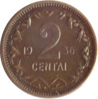 Lithuania coin 2 Centai (1936) reverse reverse of 2 Centai (1936) coin with KM# 80 from Lithuania. Inscription: 19 2 36 CENTAI