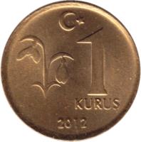 reverse of 1 Kuruş (2009 - 2017) coin with KM# 1239 from Turkey. Inscription: 1 KURUŞ 2009