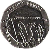 United Kingdom coin 20 Pence - Elizabeth II - 4'th Portrait (2008 - 2015) reverse reverse of 20 Pence - Elizabeth II - 4'th Portrait (2008 - 2015) coin with KM# 1111 from United Kingdom. Inscription: TWENTY PENCE