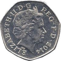 United Kingdom coin 50 Pence - Elizabeth II - 4'th Portrait (2008 - 2015) obverse obverse of 50 Pence - Elizabeth II - 4'th Portrait (2008 - 2015) coin with KM# 1112 from United Kingdom. Inscription: ELIZABETH · II · D · G REG · F · D · 2008 IRB