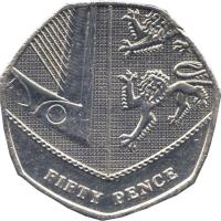 United Kingdom coin 50 Pence - Elizabeth II - 4'th Portrait (2008 - 2015) reverse reverse of 50 Pence - Elizabeth II - 4'th Portrait (2008 - 2015) coin with KM# 1112 from United Kingdom. Inscription: FIFTY PENCE