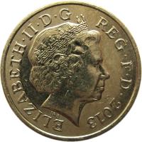 obverse of 1 Pound - Elizabeth II - 4'th Portrait (2008 - 2015) coin with KM# 1113 from United Kingdom. Inscription: ELIZABETH · II · D · G REG · F · D · 2010 IRB